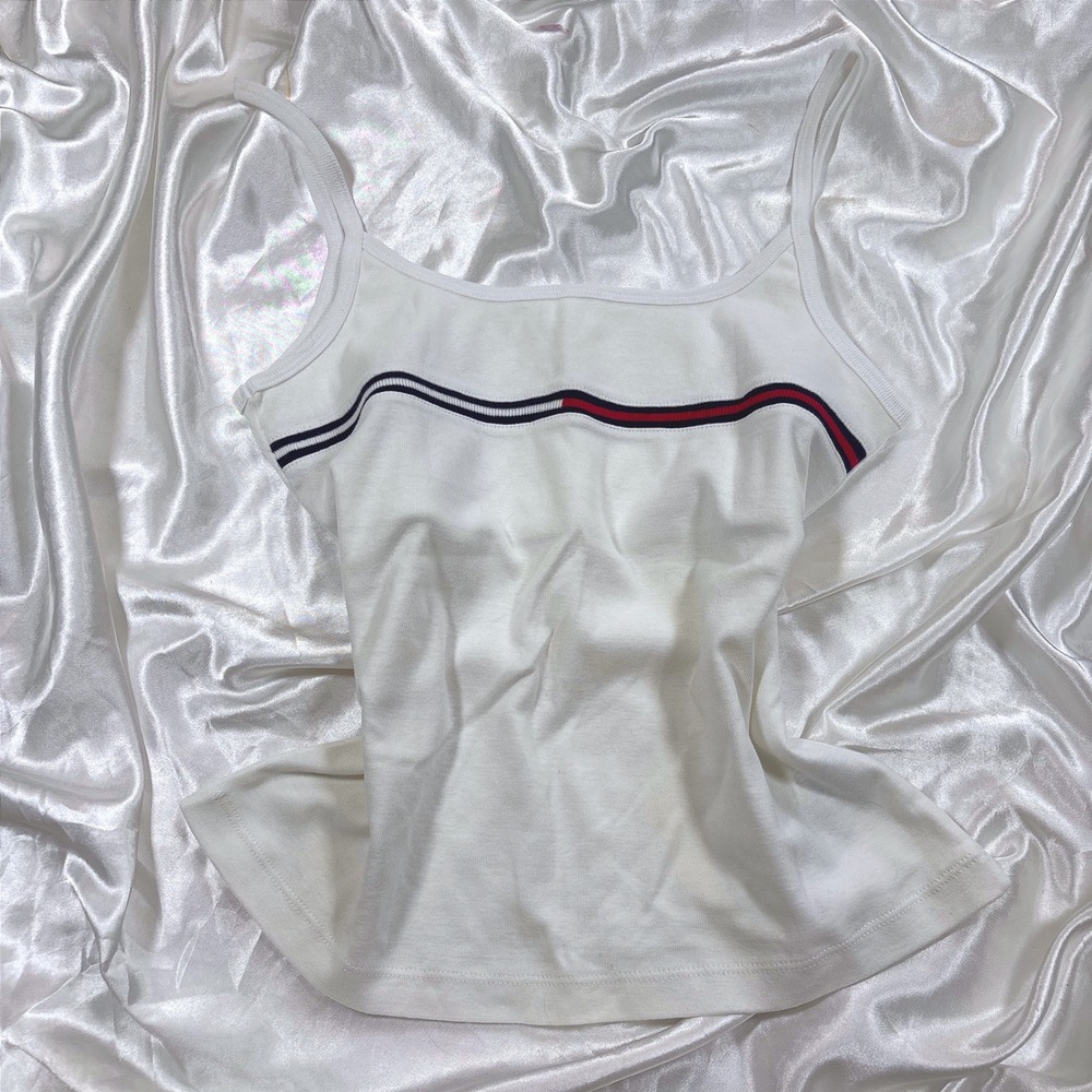 y2k Tommy Hilfiger Cami Tank Top White Excellent Striped Logo Spaghetti Strap